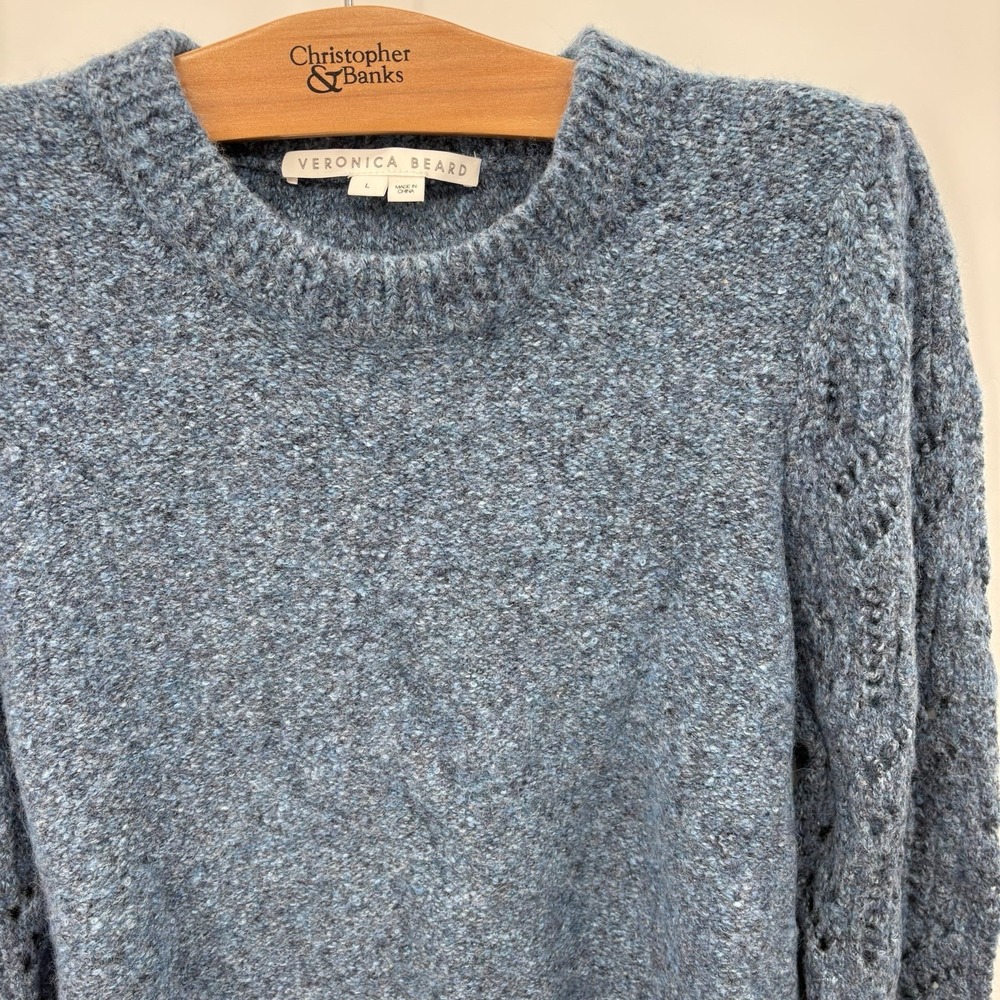 Veronica Beard‎ Devi Openwork Puff Sleeve Sweater Size Large Cotton/Wool #7H - Picture 2 of 7